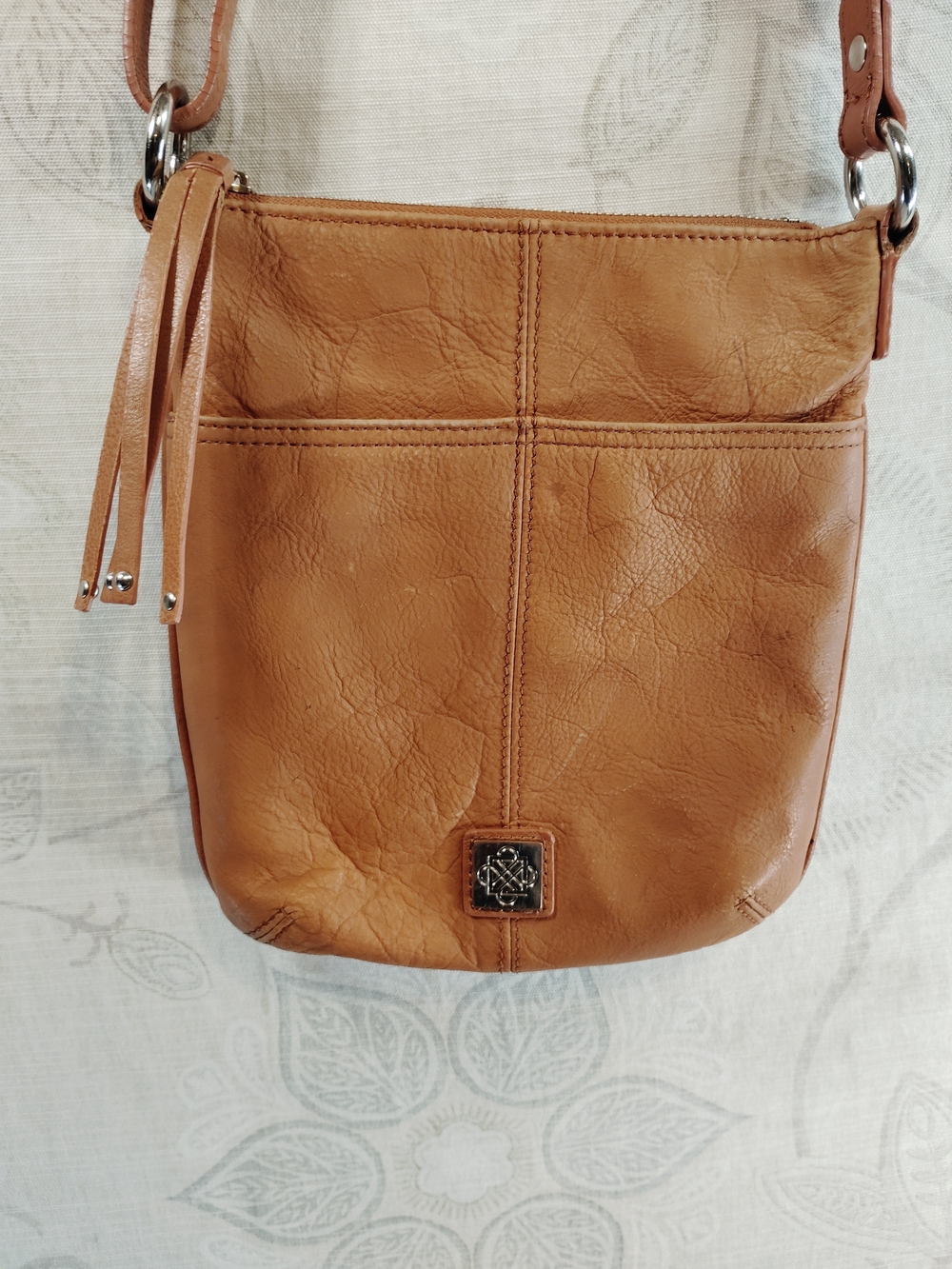 Piazza Tan Genuine Leather Crossbody Bag with Front Stitch Detailing